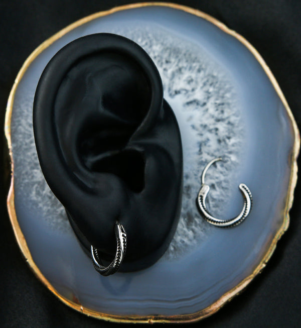 Twisted Ridge Stainless Steel Hoop Earrings
