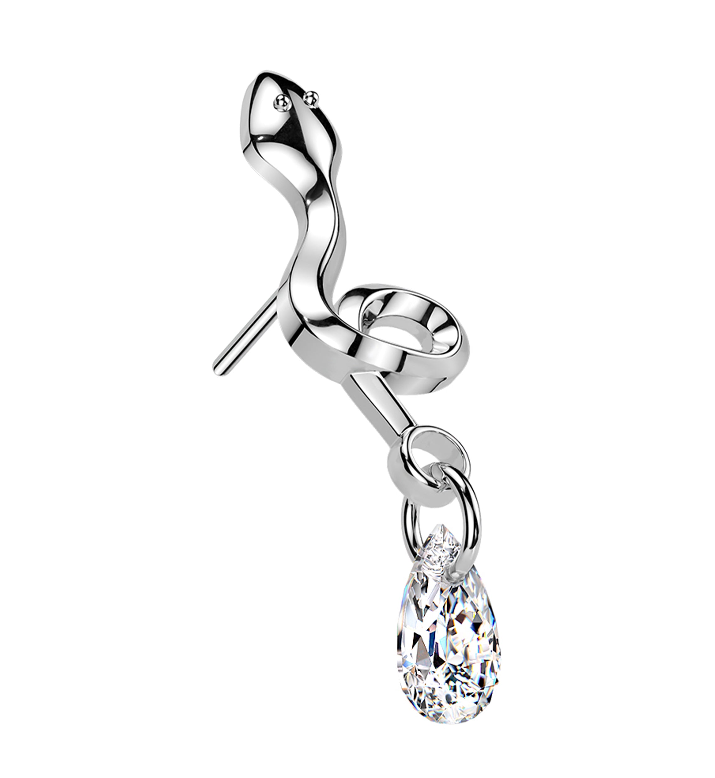 Twisted Snake Dangle Teardrop CZ Titanium Threadless Top