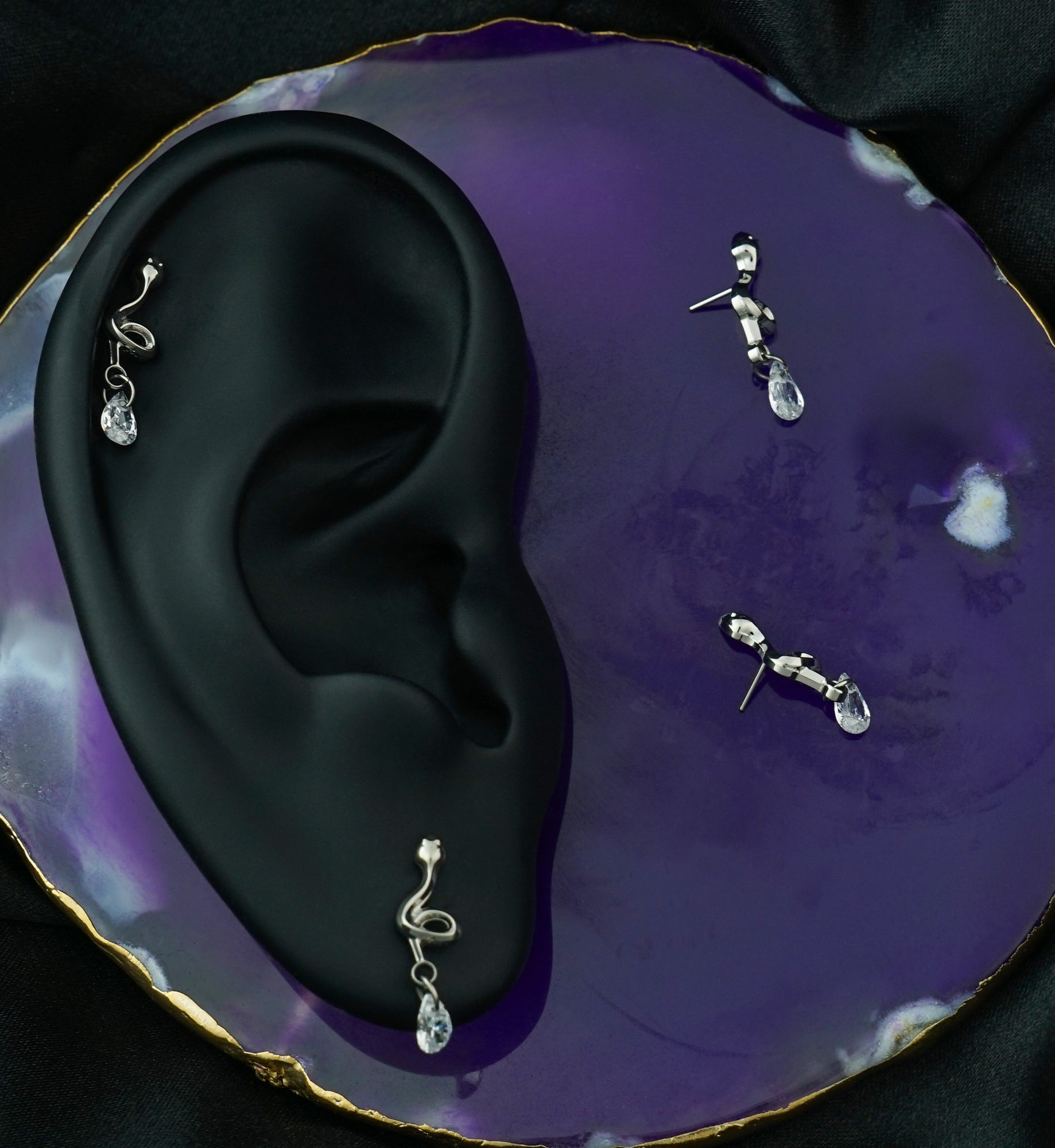 Twisted Snake Dangle Teardrop CZ Titanium Threadless Top