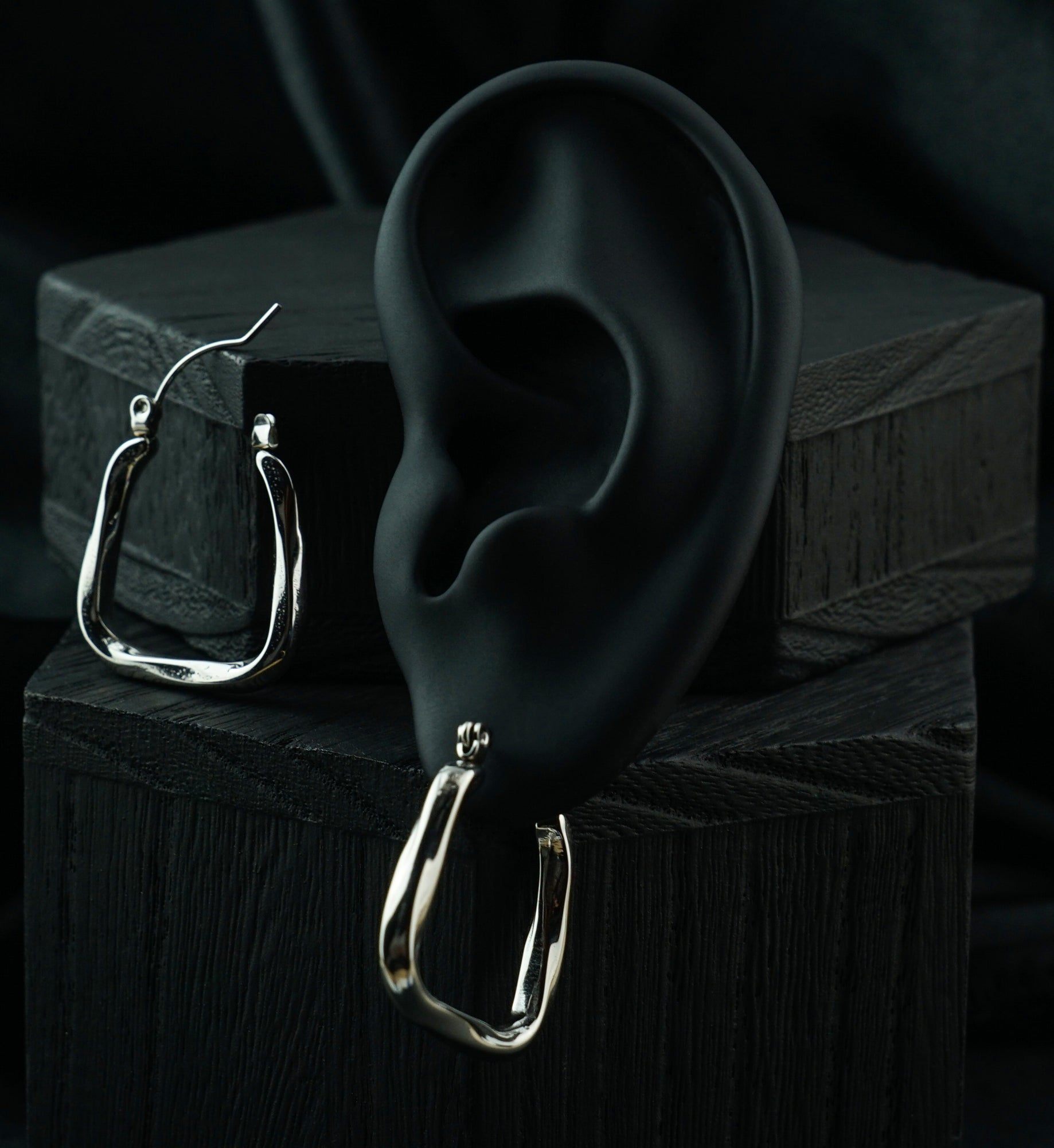 Twisted Square Stainless Steel Hinged Hoop Dangle Earrings