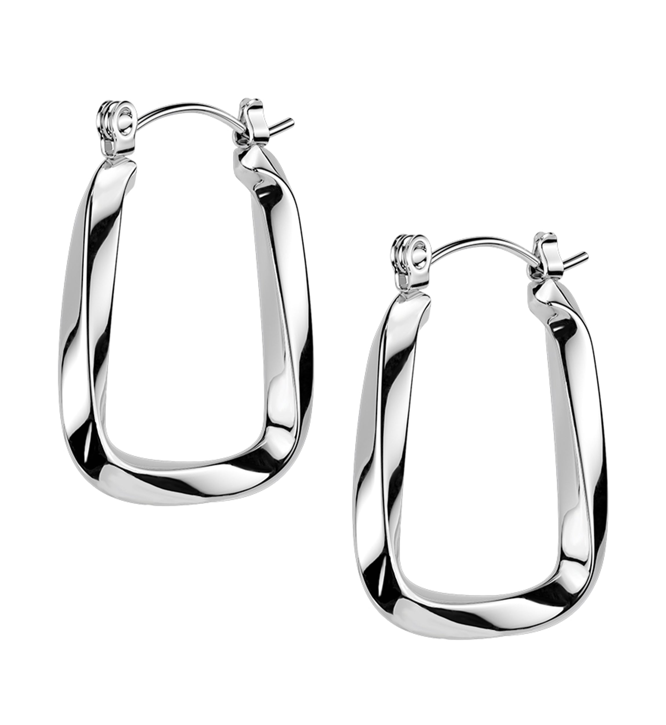 Twisted Square Stainless Steel Hinged Hoop Dangle Earrings