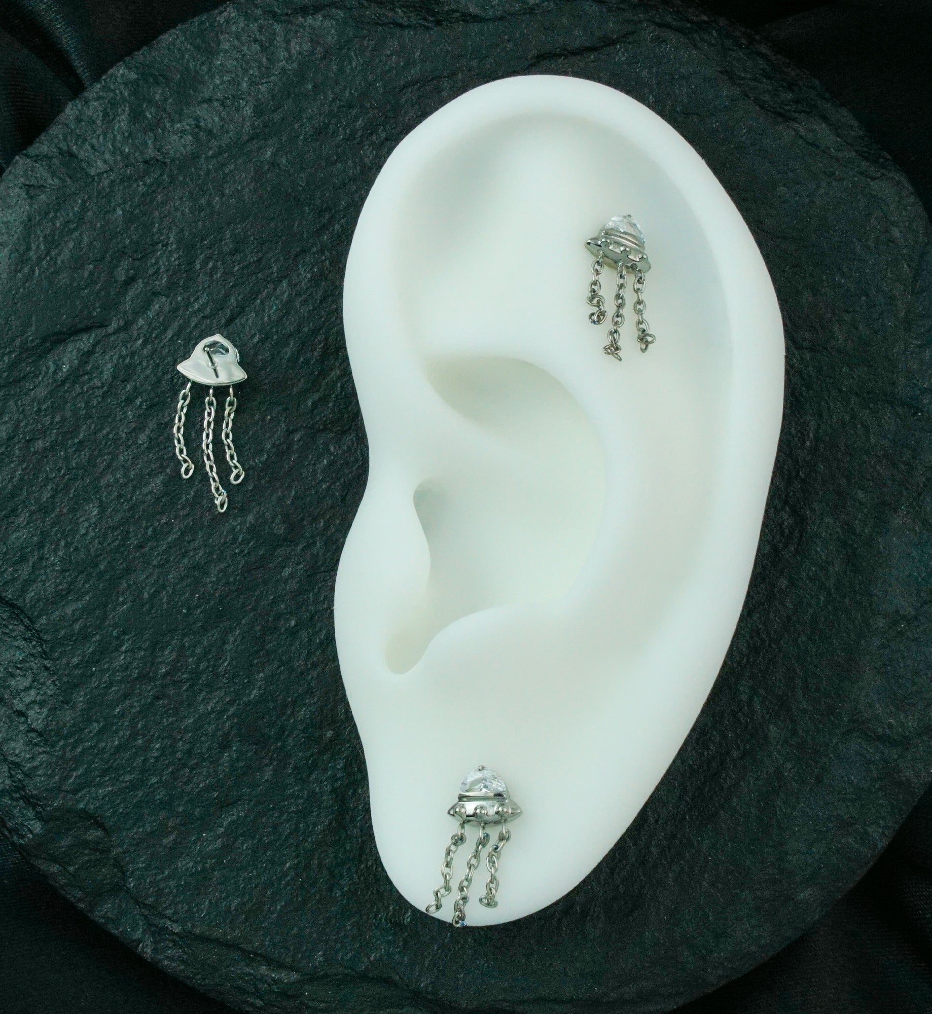 UFO Clear CZ Dangle Chains Titanium Threadless Top