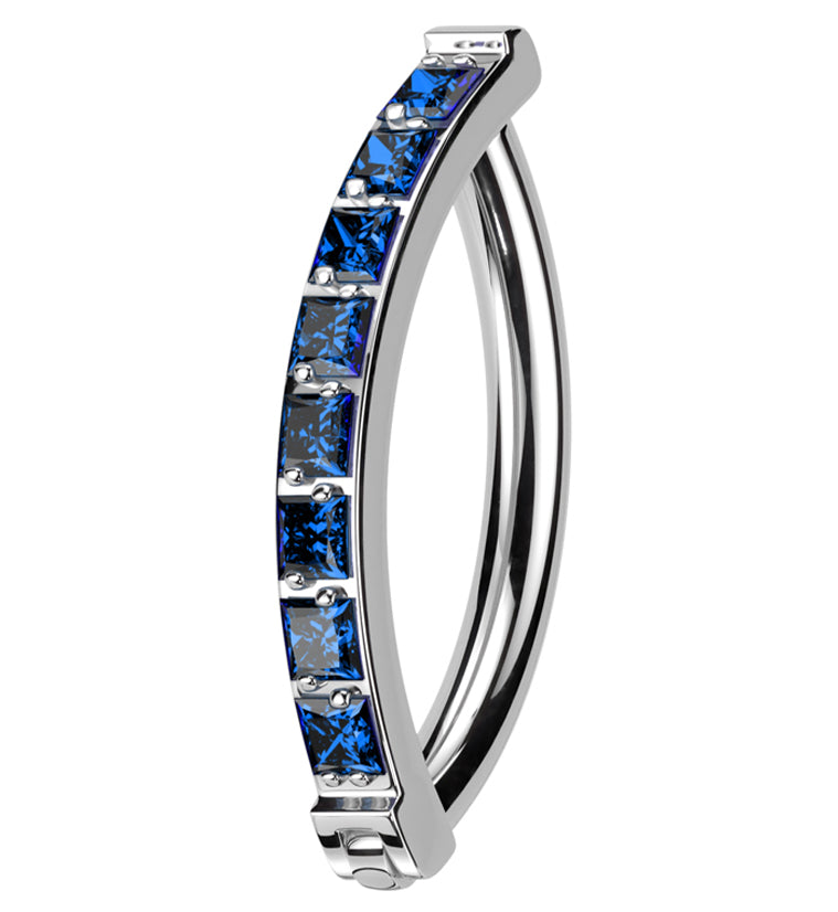 Vertical Blue CZ Titanium Hinged Segment Ring