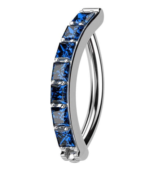 Vertical Blue CZ Titanium Hinged Segment Ring