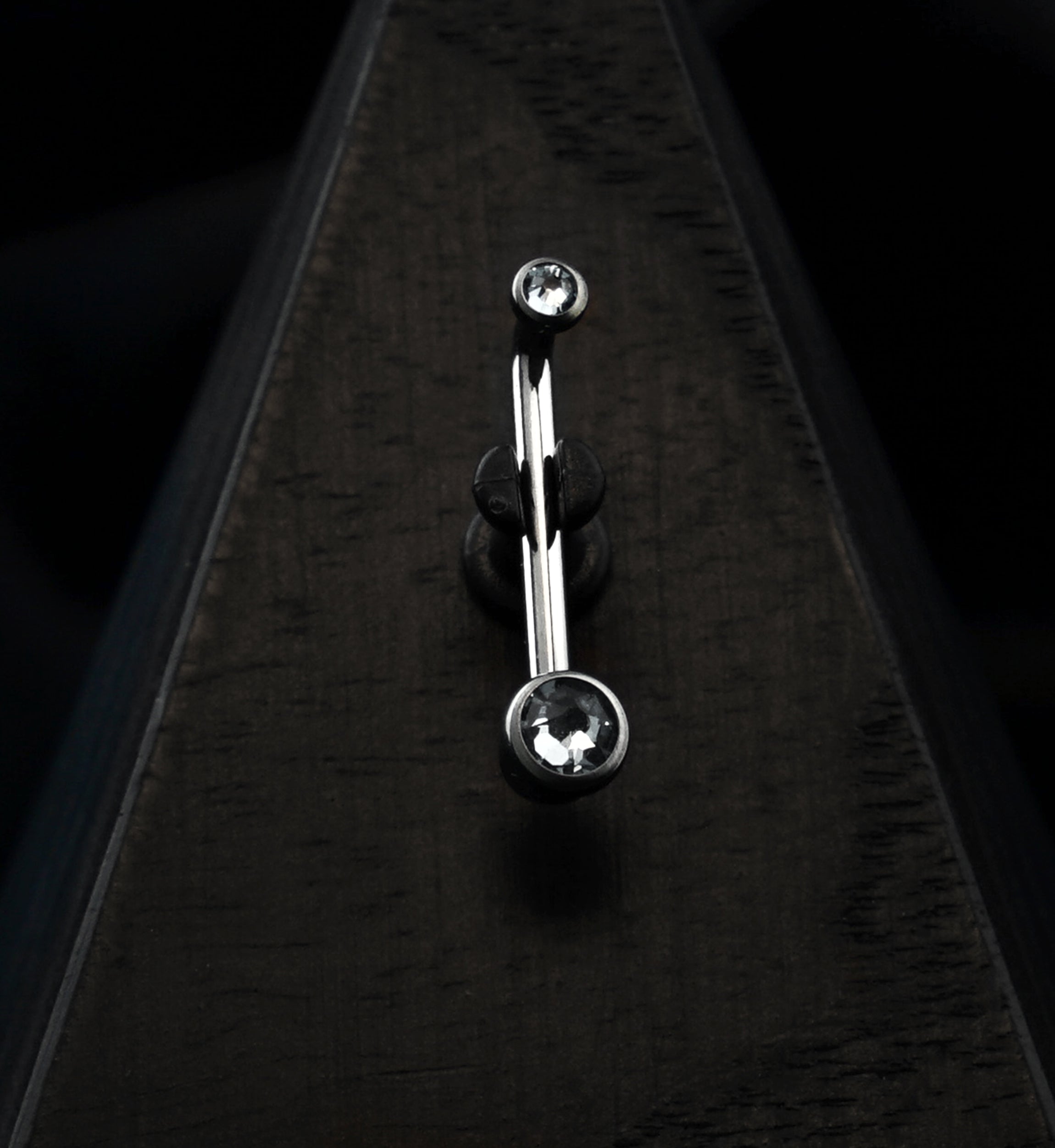 Vertical Clitoral Hood Double Clear CZ Bar