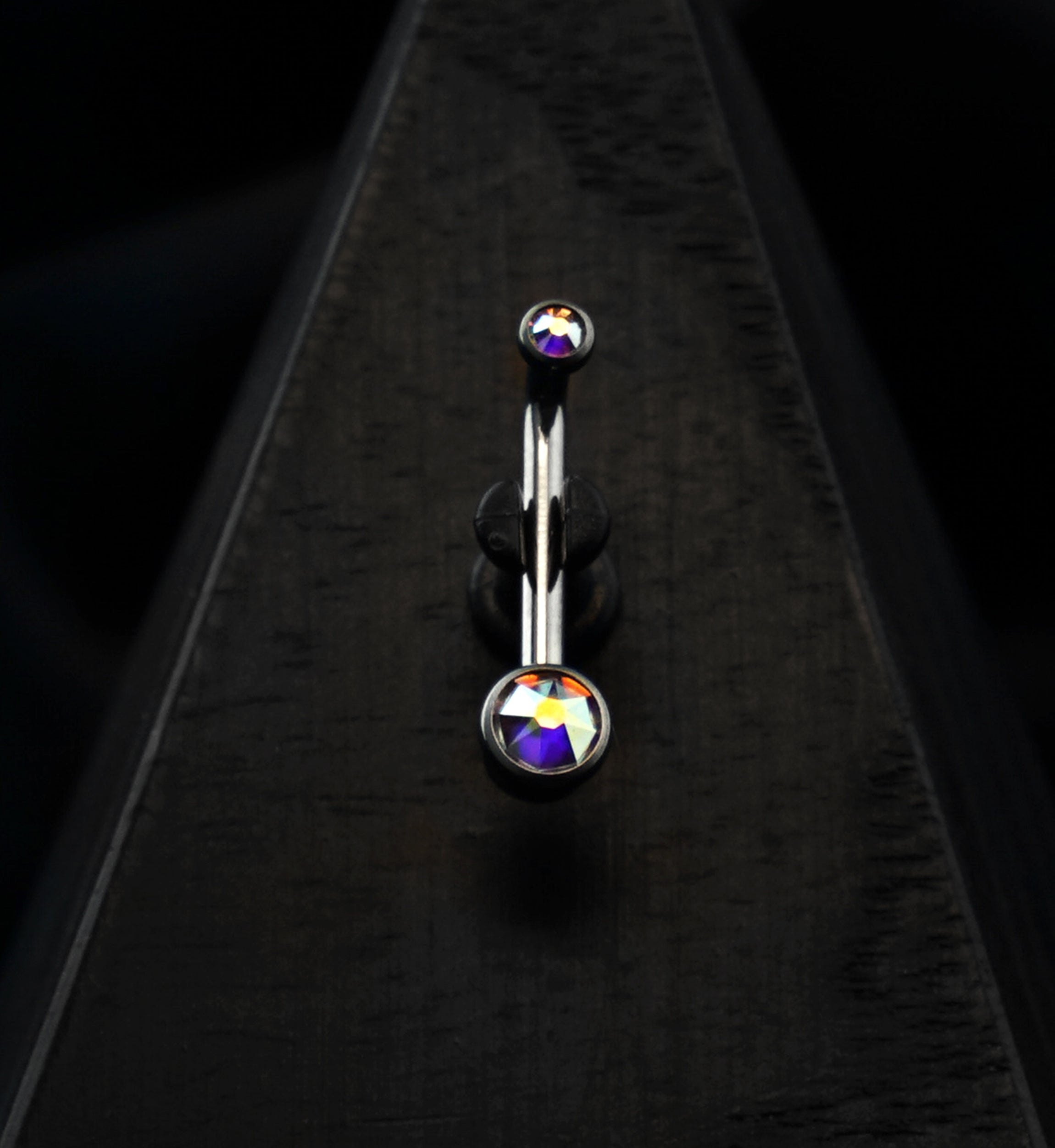 Vertical Clitoral Hood Double Rainbow Aurora CZ Bar