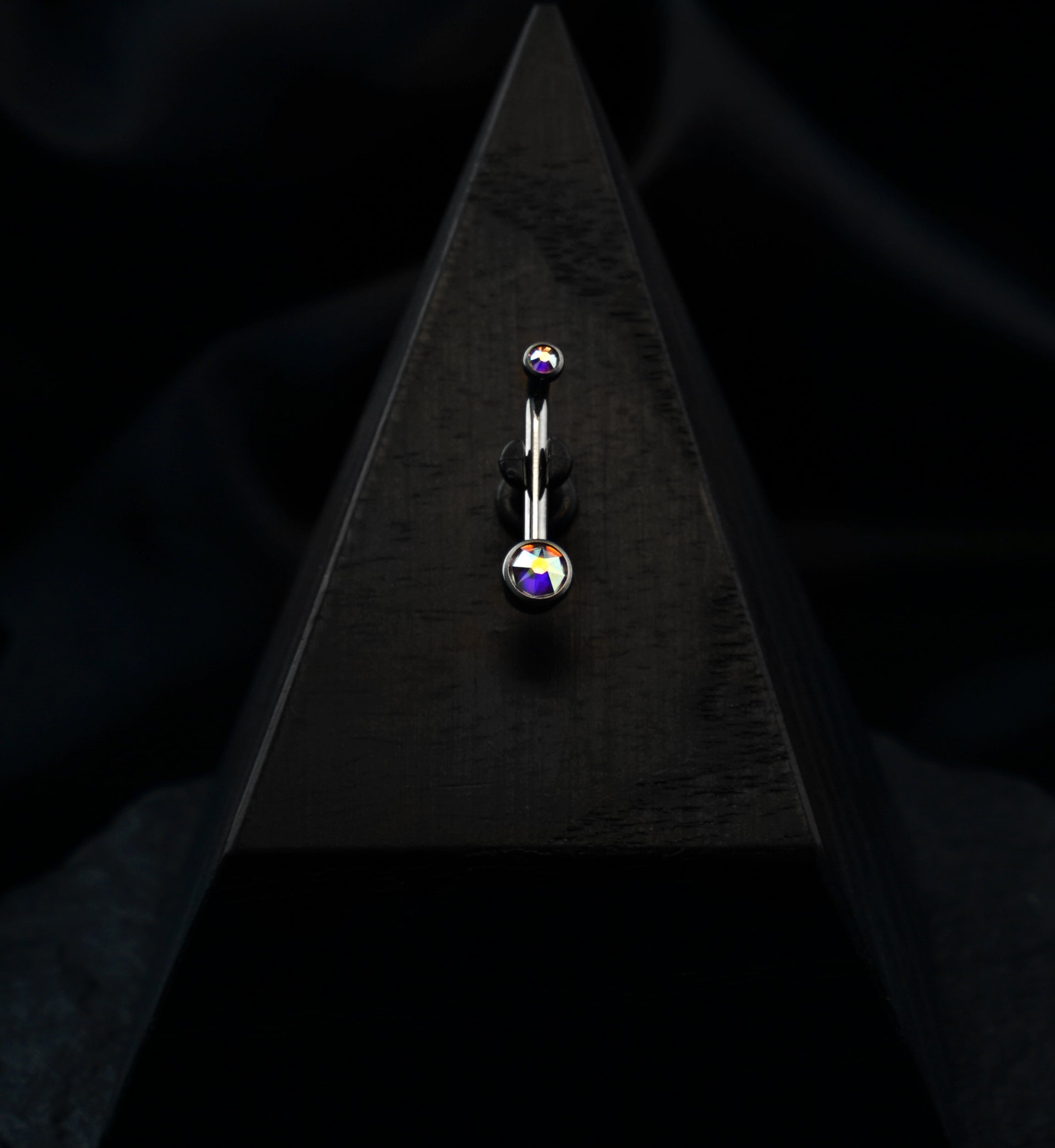 Vertical Clitoral Hood Double Rainbow Aurora CZ Bar