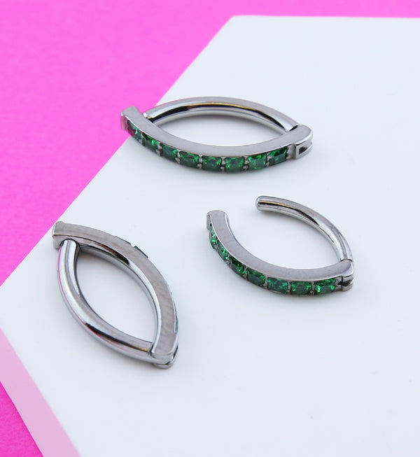 Vertical Emerald CZ Titanium Hinged Segment Ring