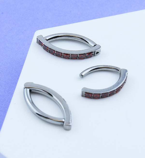 Vertical Red CZ Titanium Hinged Segment Ring