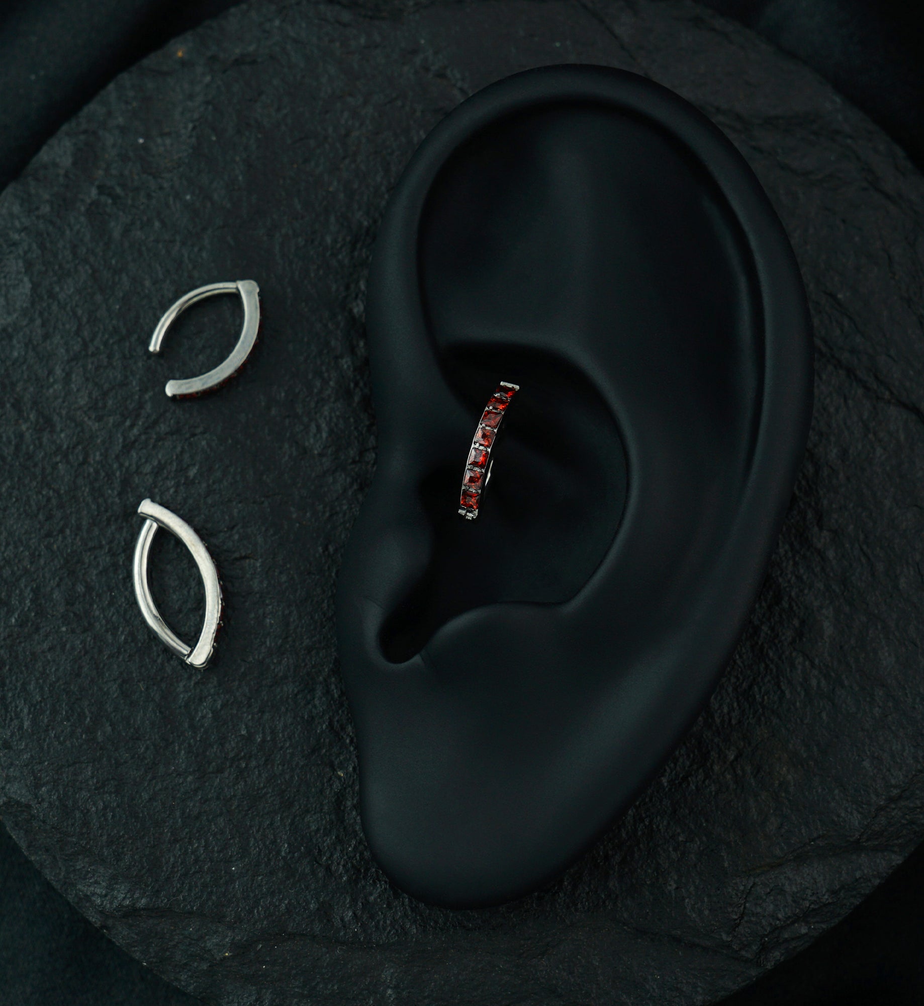 Vertical Red CZ Titanium Hinged Segment Ring