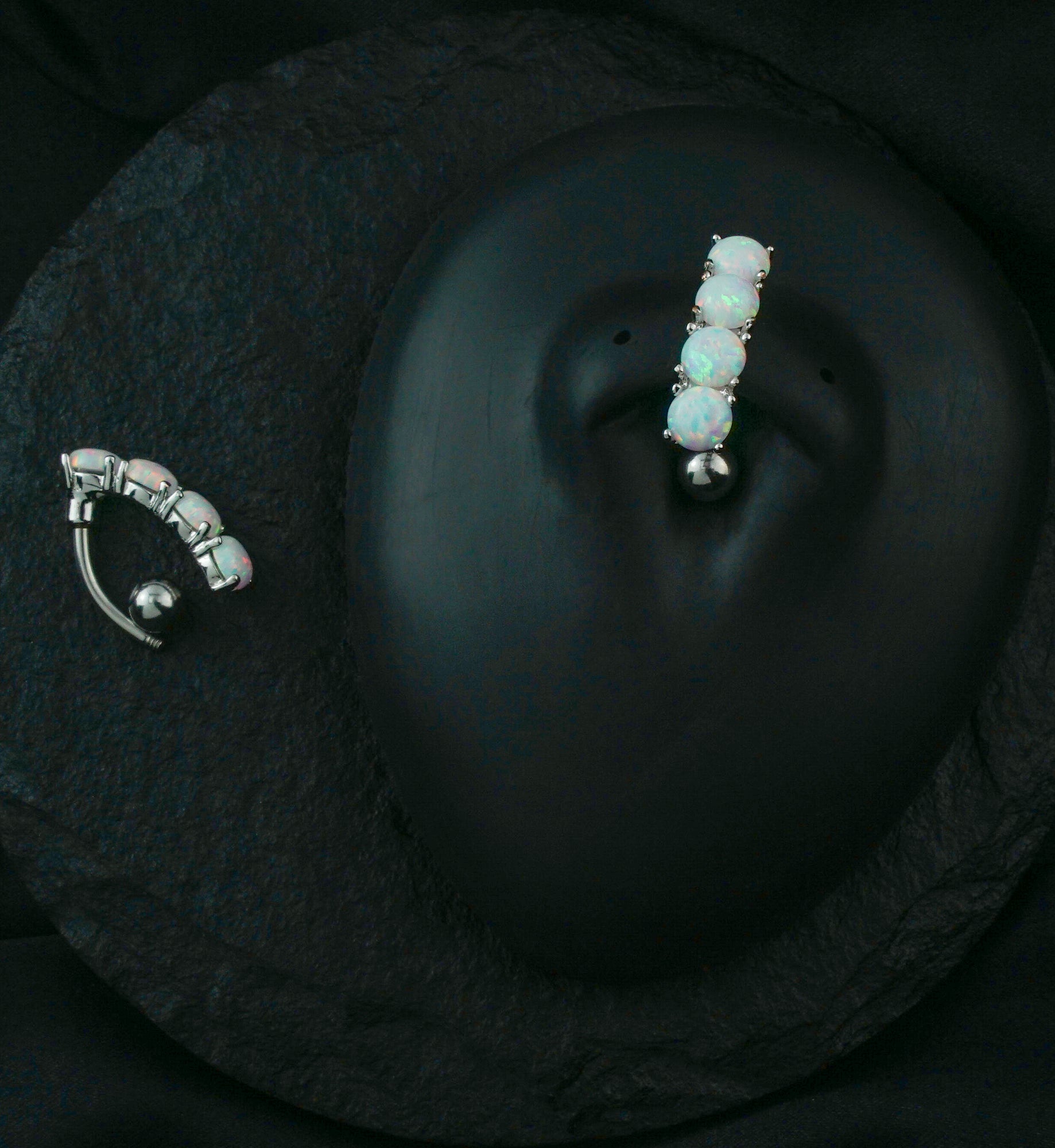 Vertical White Opalite Belly Button Ring