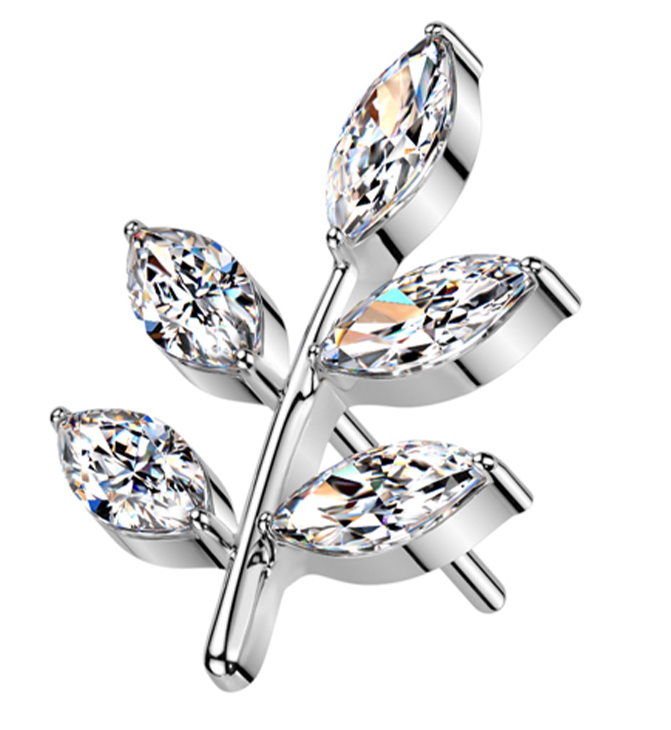 Vine Leaf Clear CZ Threadless Titanium Top