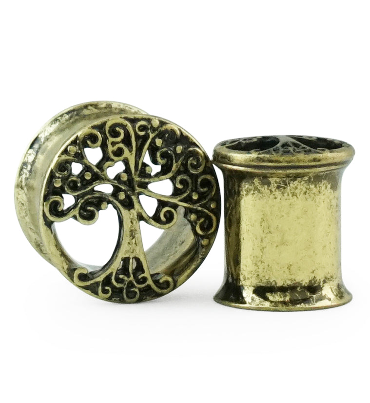 Vintage Tree of Life Gold Plated Tunnel Plugs
