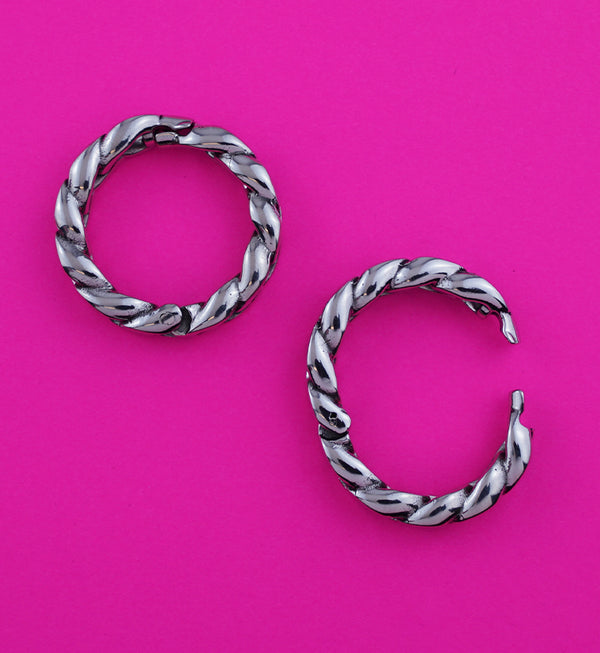 White Brass Curb Chain Hoop Hinged Ear Weights