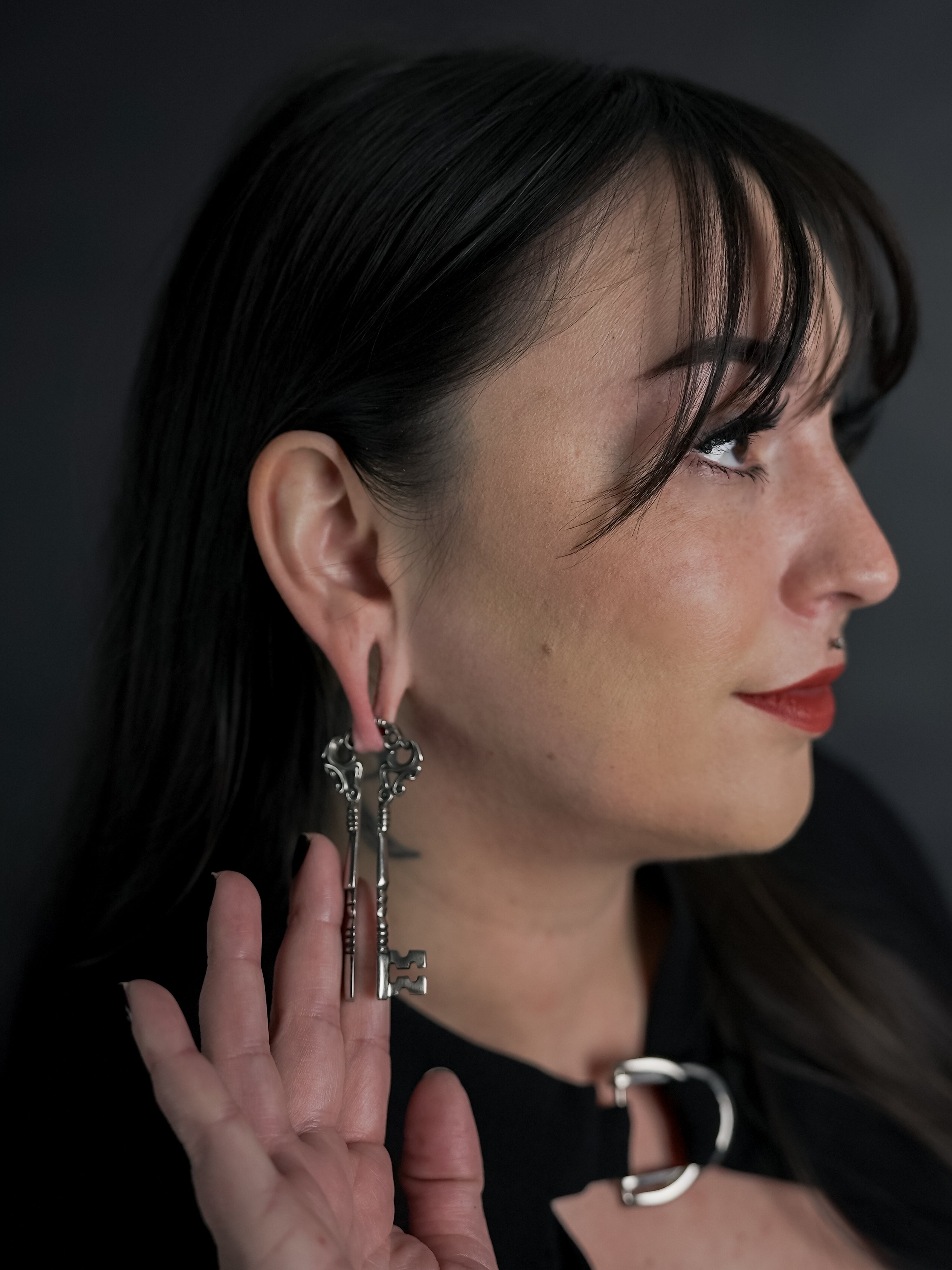 White Brass Skeleton Key Ear Weights