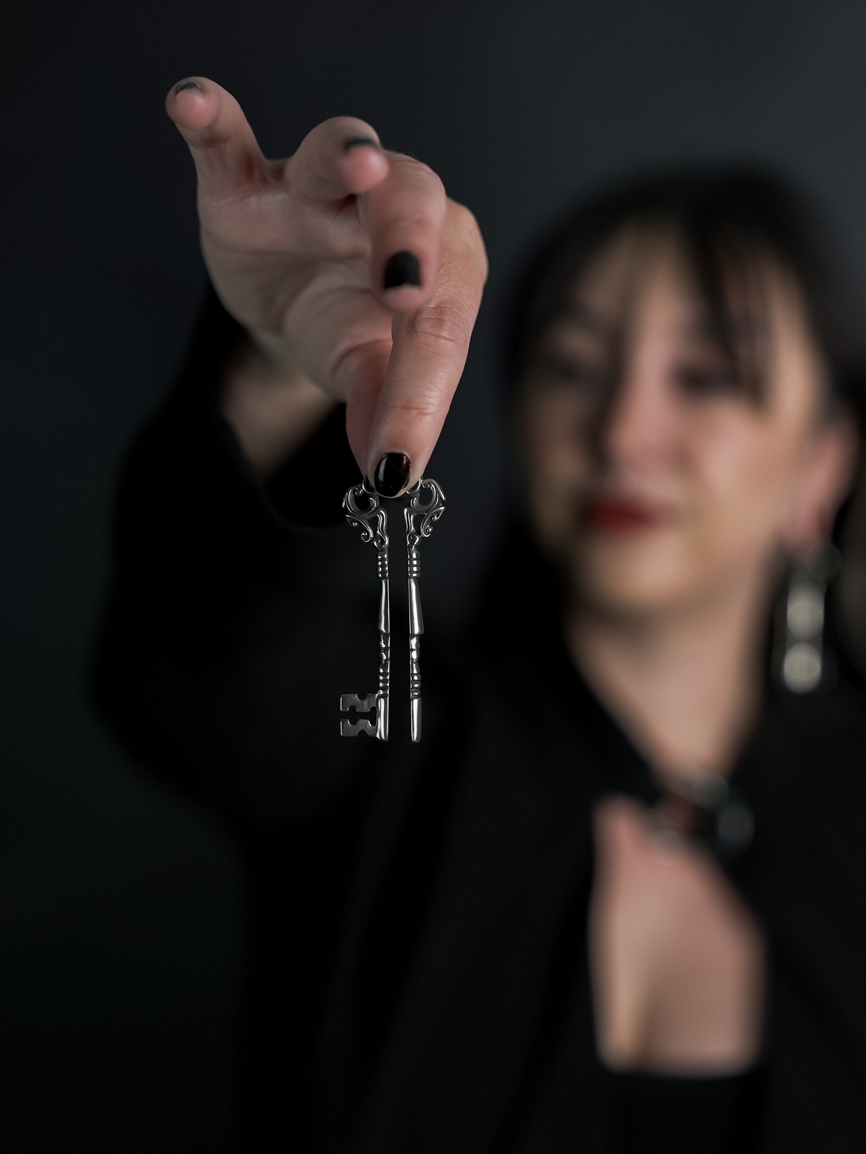 White Brass Skeleton Key Ear Weights