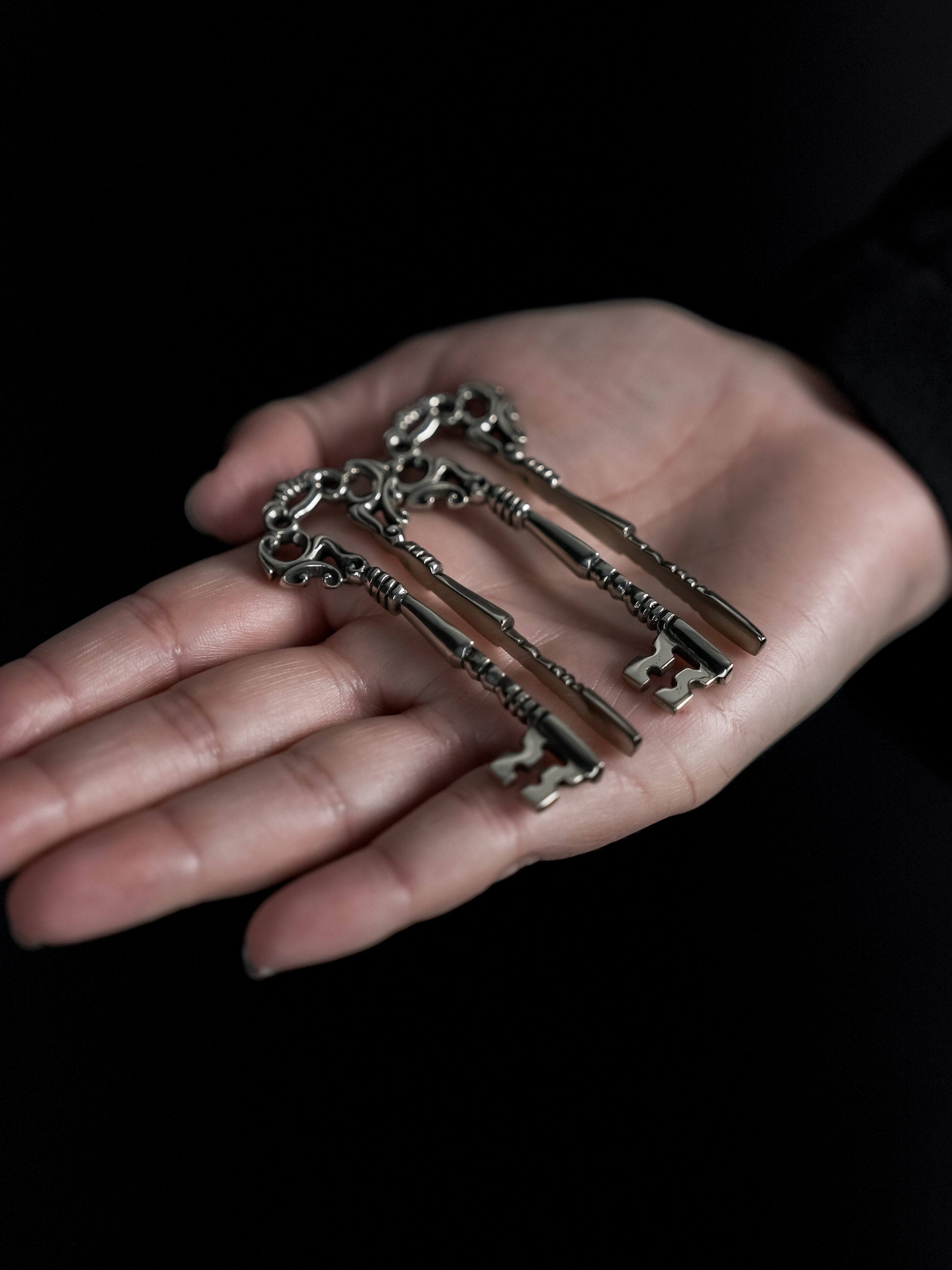 White Brass Skeleton Key Ear Weights