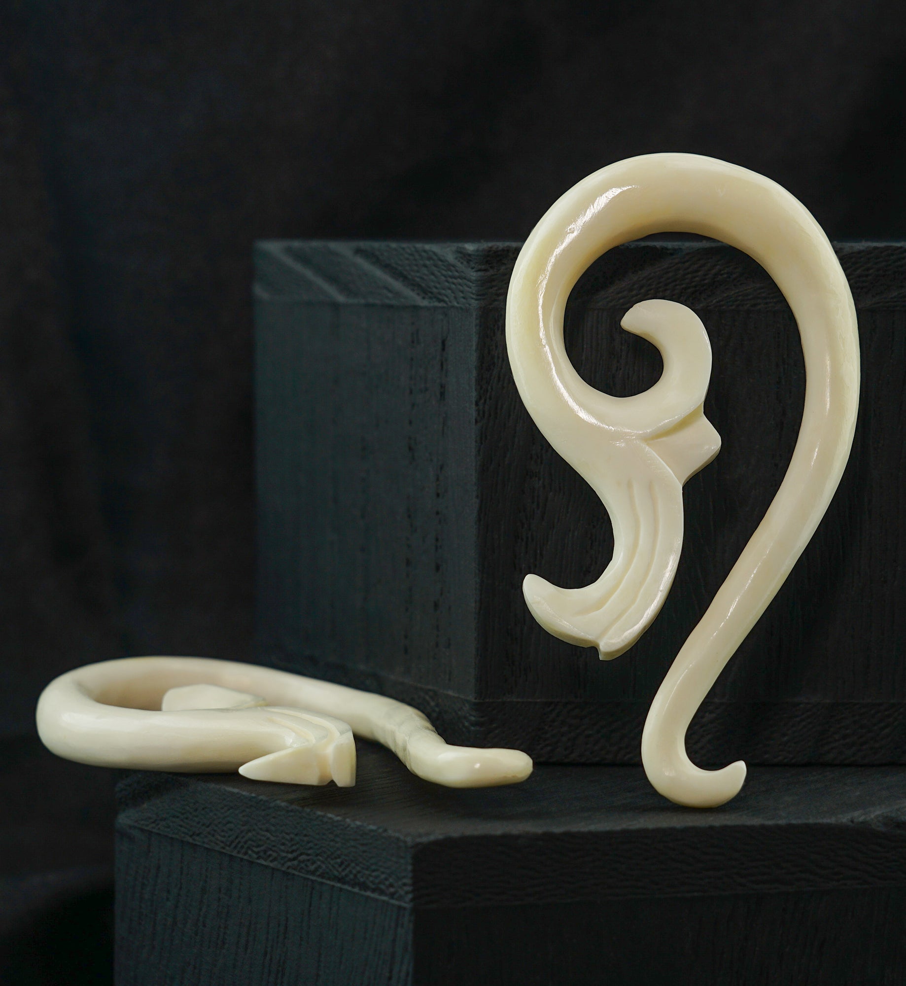 White Filigree Tail Spiral Bone Hangers