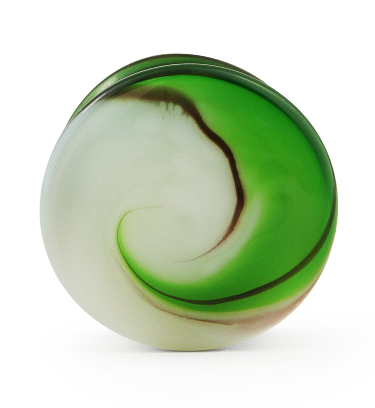 Green & White Swirl Glass Plugs