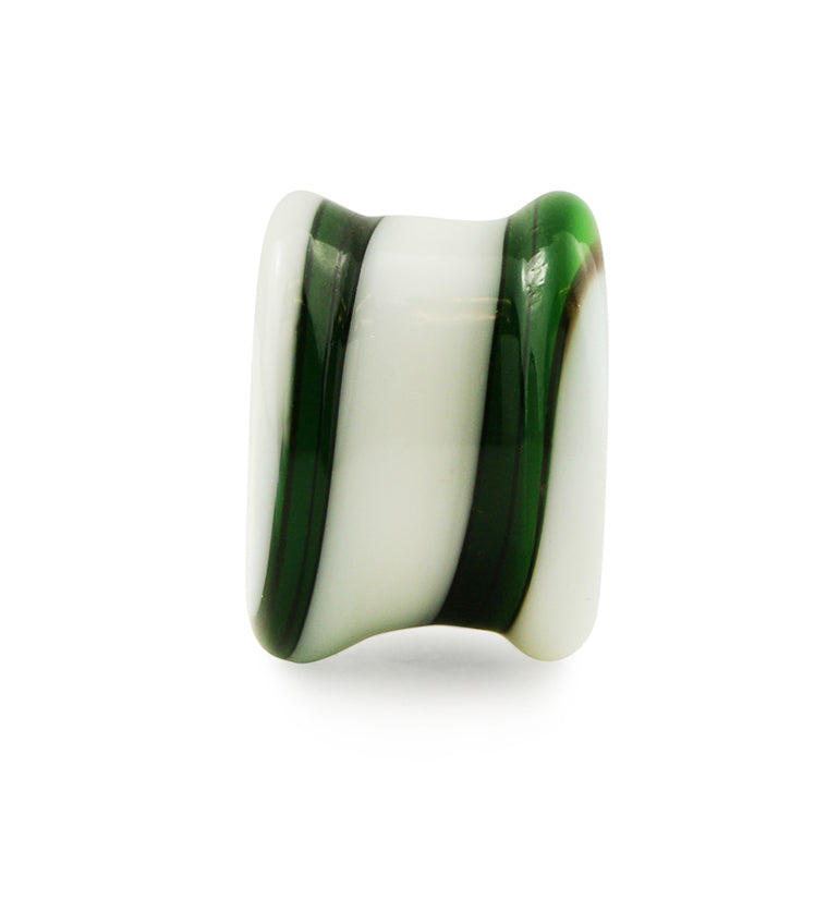 Green & White Swirl Glass Plugs
