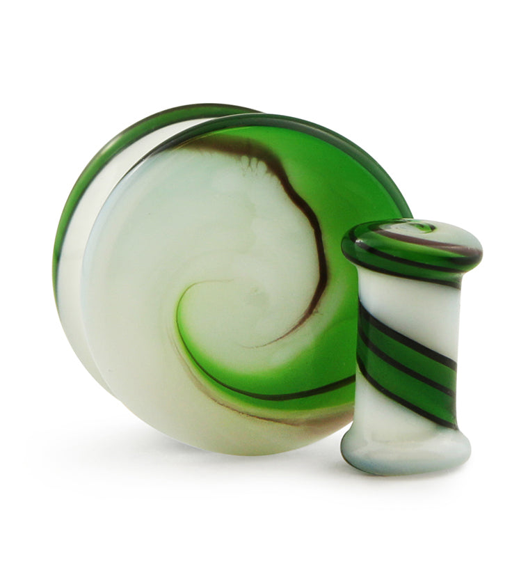 Green & White Swirl Glass Plugs