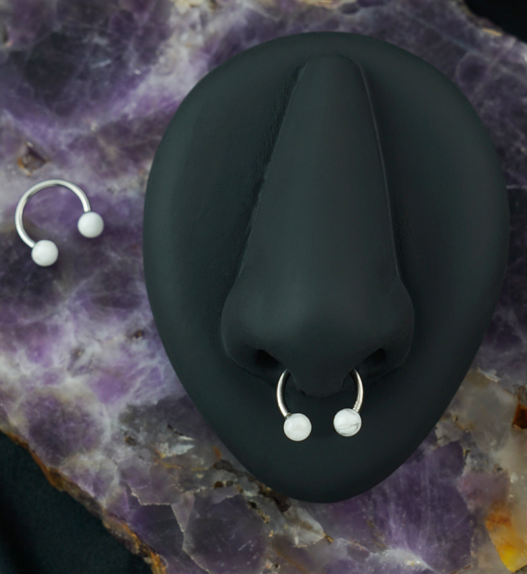 White Howlite Stone Circular Barbell