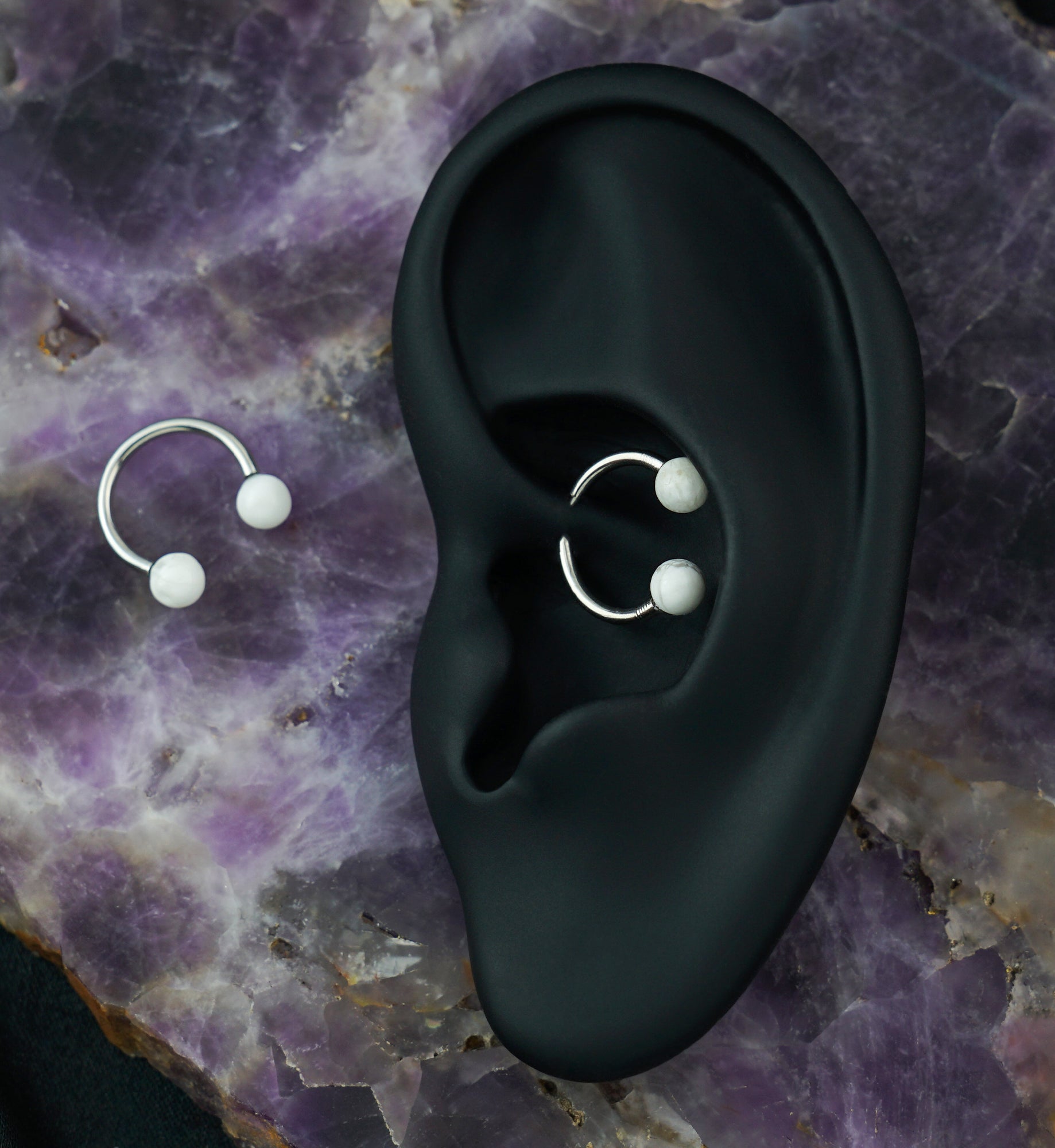 White Howlite Stone Circular Barbell