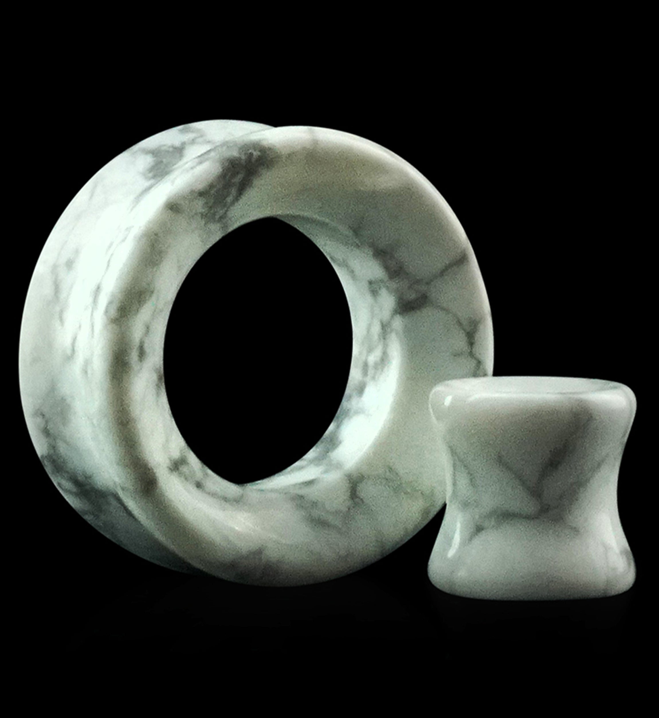 White Howlite Stone Double Flare Tunnels