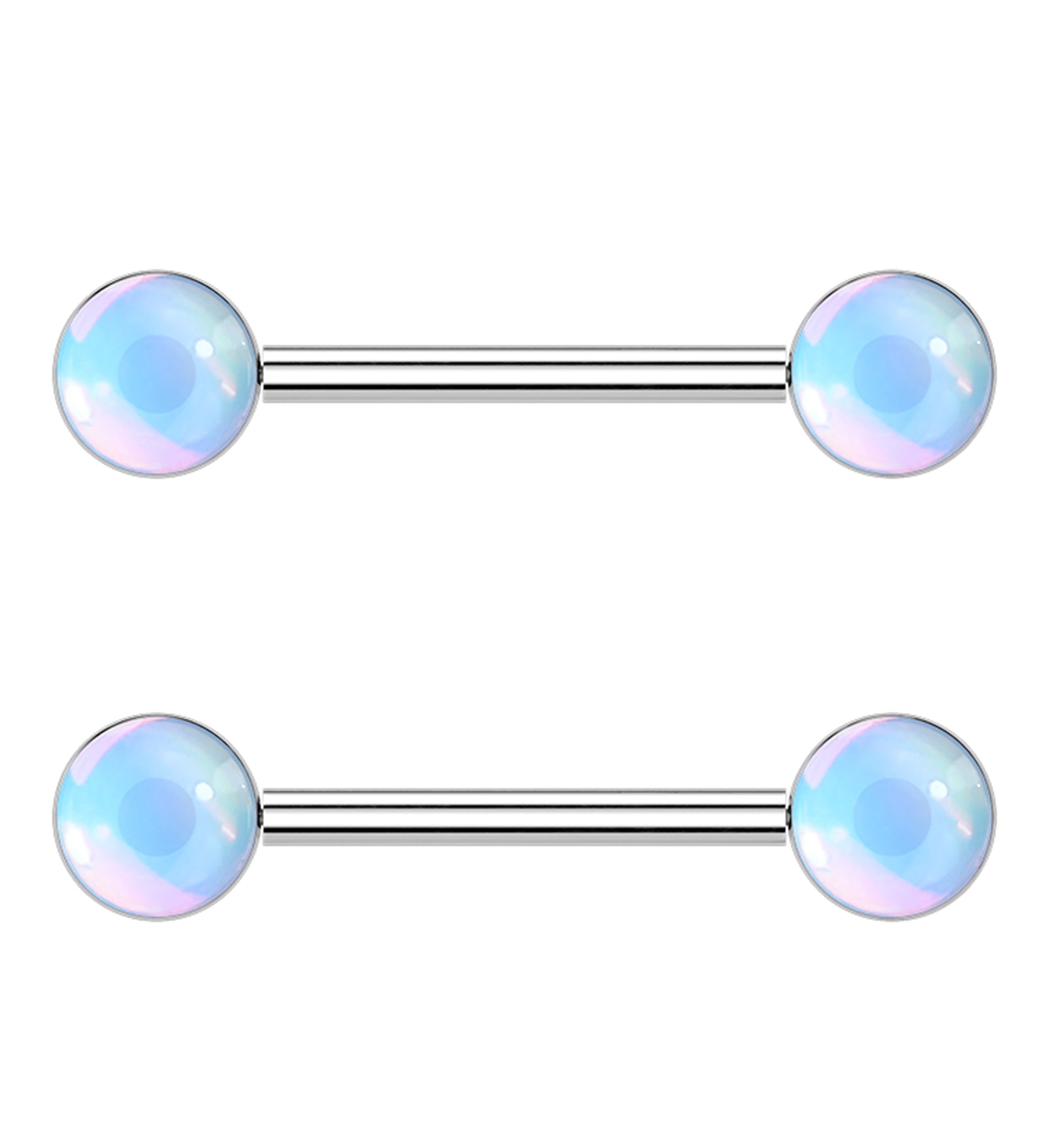 White Iridescent Gem Stainless Steel Nipple Ring Barbell