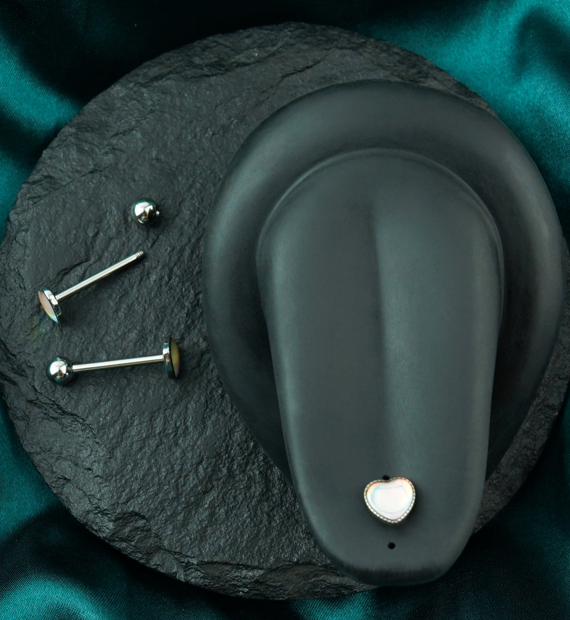 White Iridescent Heart Stainless Steel Barbell