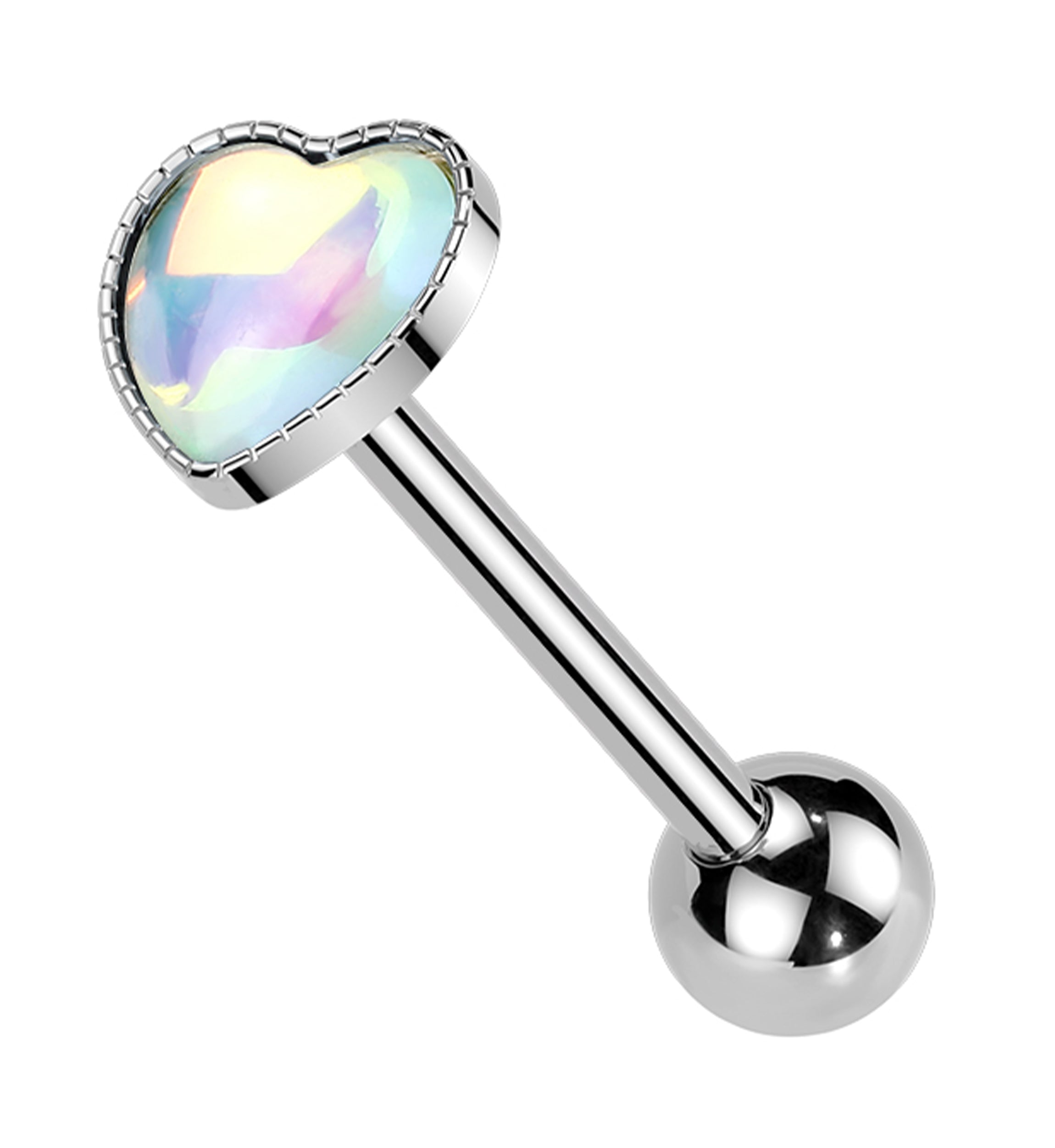 White Iridescent Heart Stainless Steel Barbell