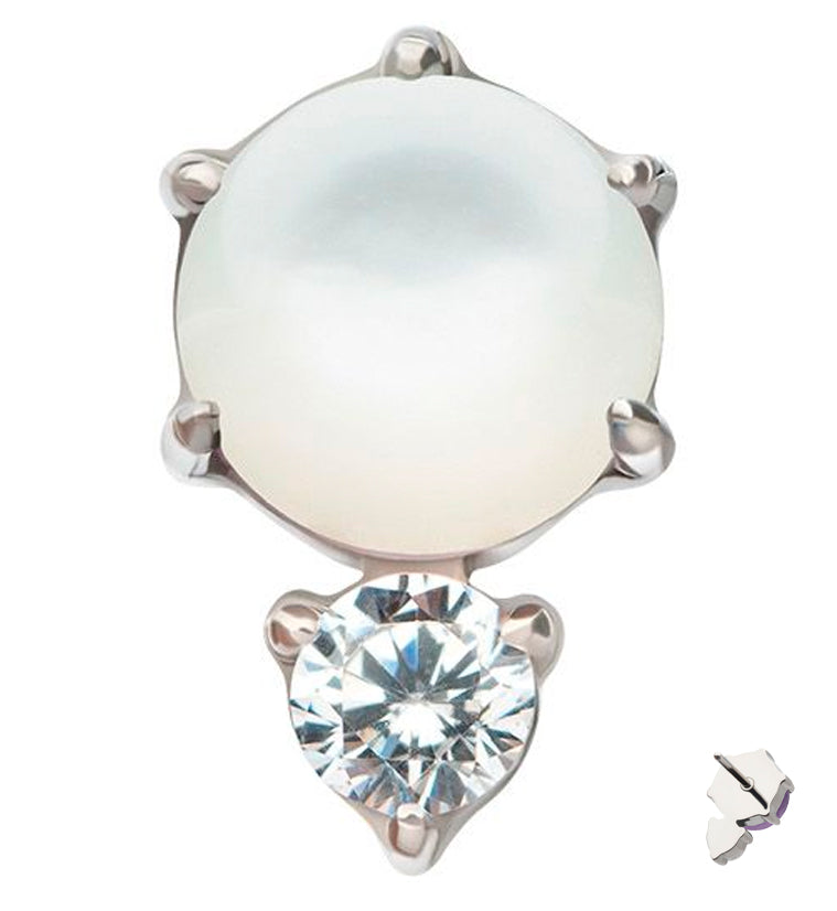 White MOP Drop Clear CZ Titanium Threadless Top