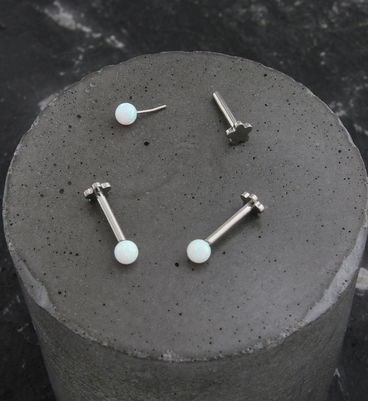 White Opalite Ball Titanium Threadless Labret