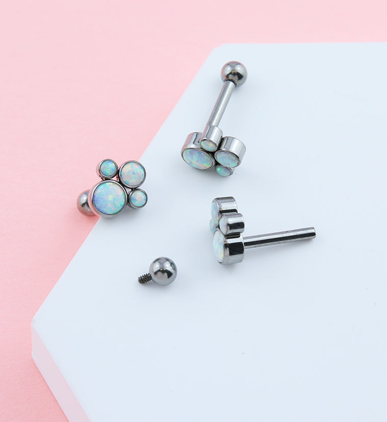 White Opalite Bunch Titanium Cartilage Barbell
