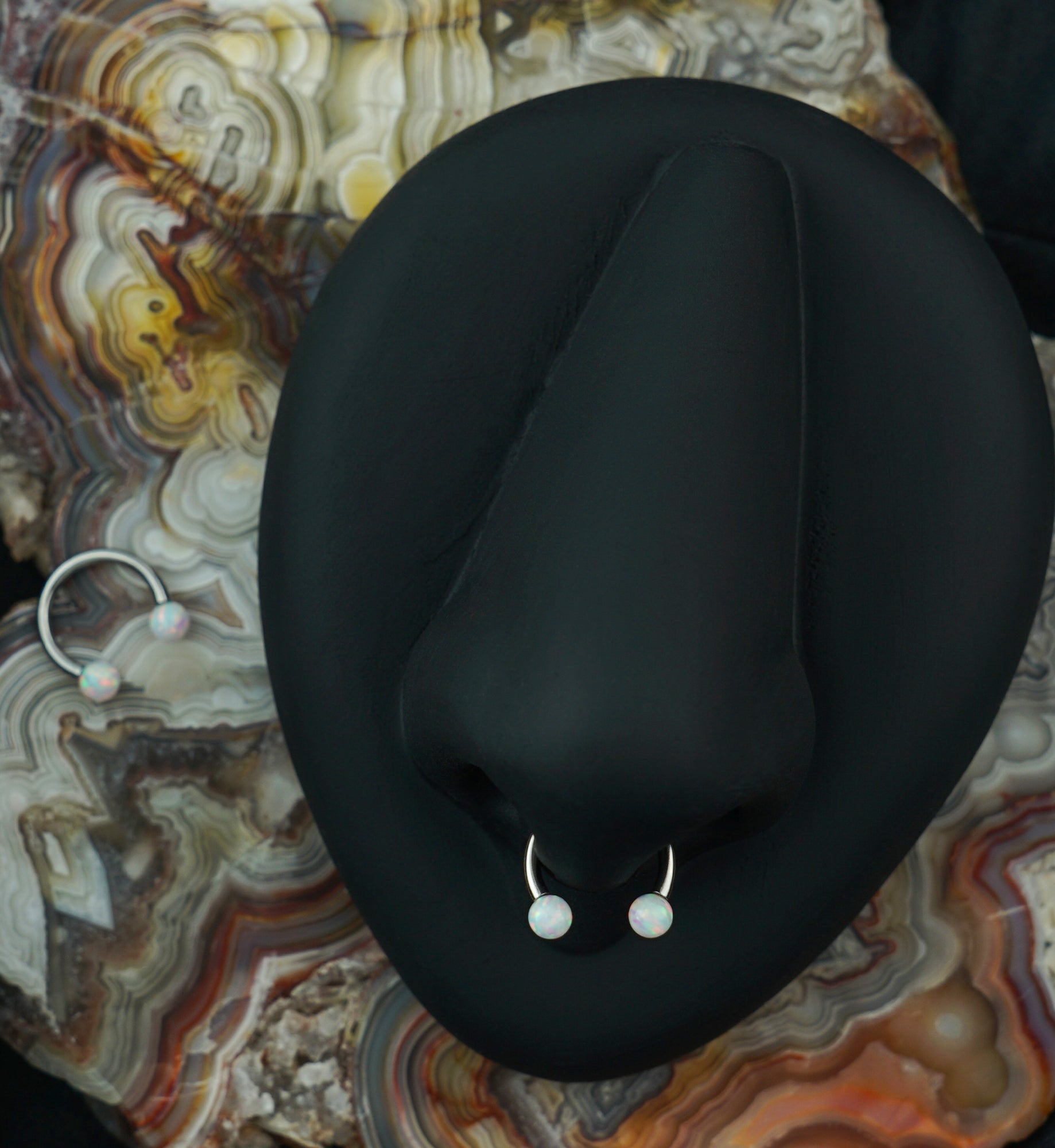 White Opalite Circular Stainless Steel Barbell