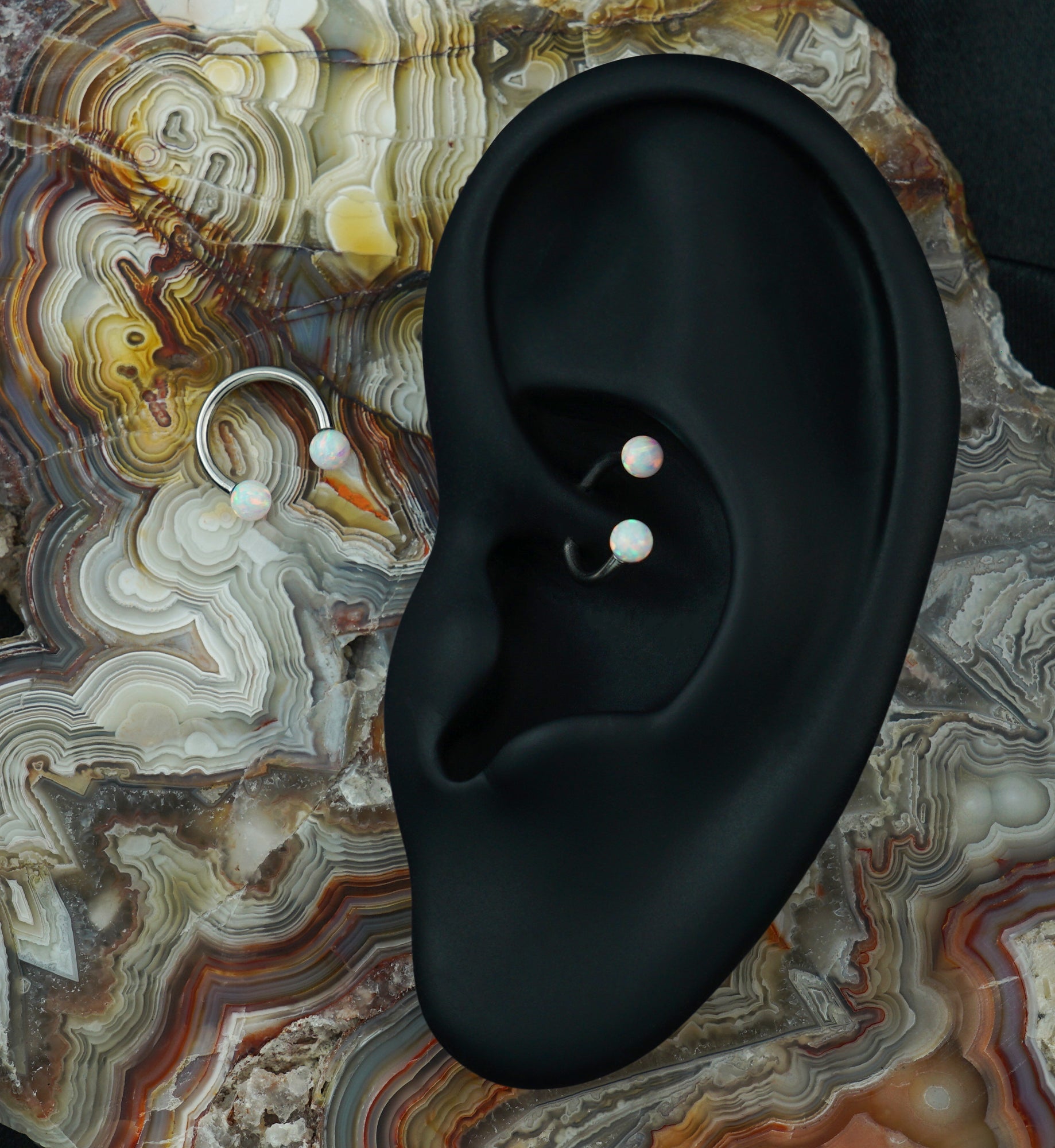 White Opalite Circular Stainless Steel Barbell