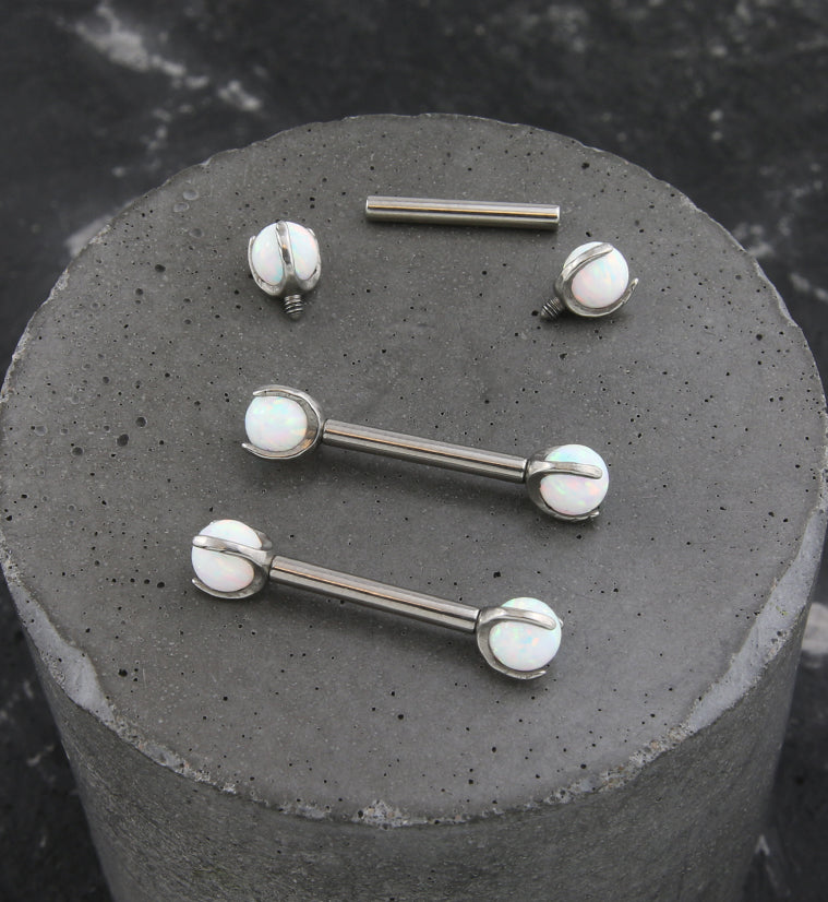 White Opalite Claw Titanium Barbell