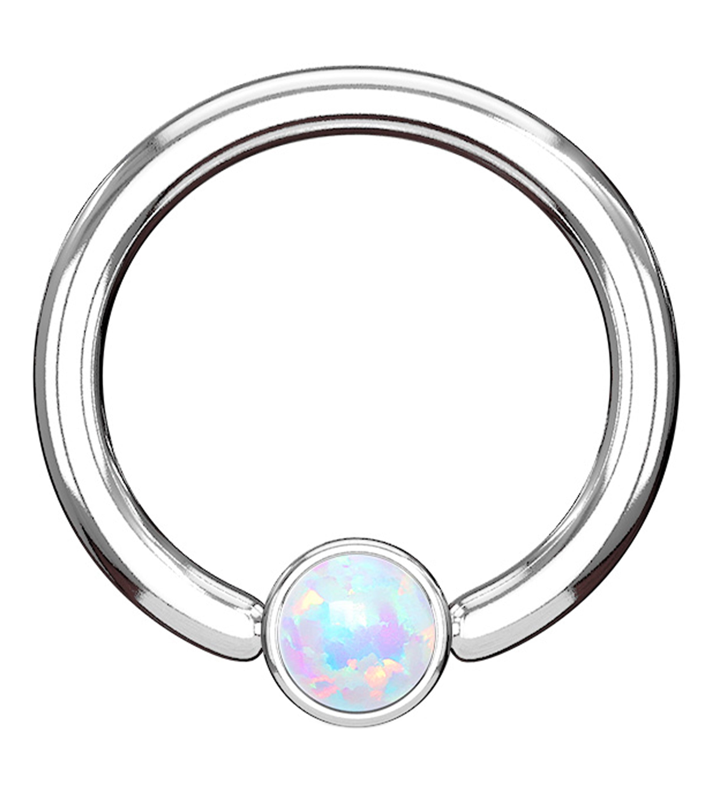 White Opalite Flat Disk Captive Ring