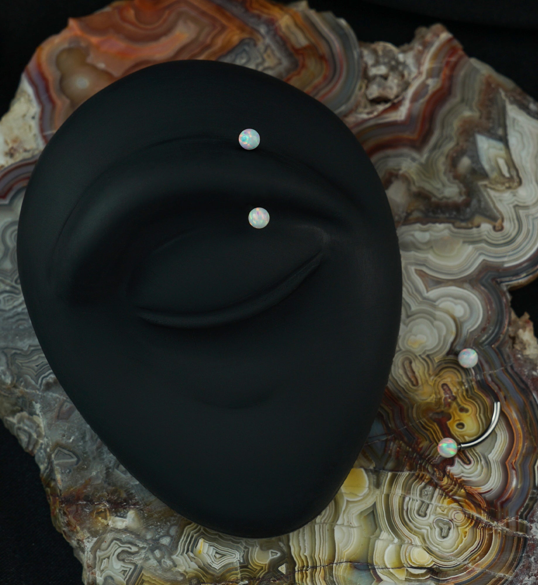 White Opalite Internally Threaded Curved Barbell