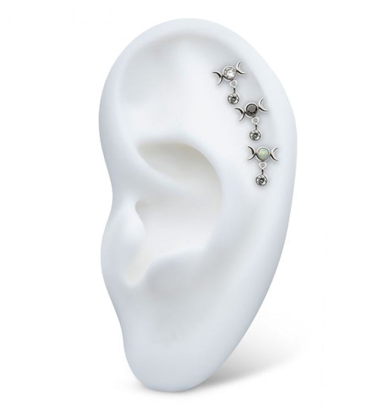 White Opalite Moon Phase Dangle CZ Threadless Top