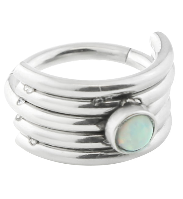 White Opalite Stacked Stainless Steel Hinged Cuff Segment Ring