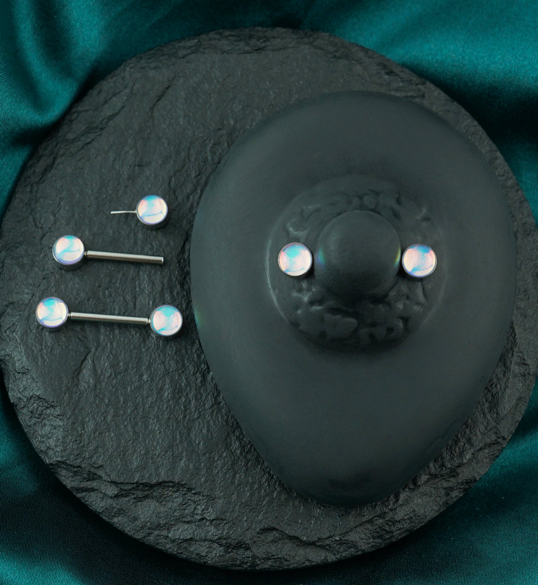 White Iridescent Gem Stainless Steel Nipple Ring Barbell