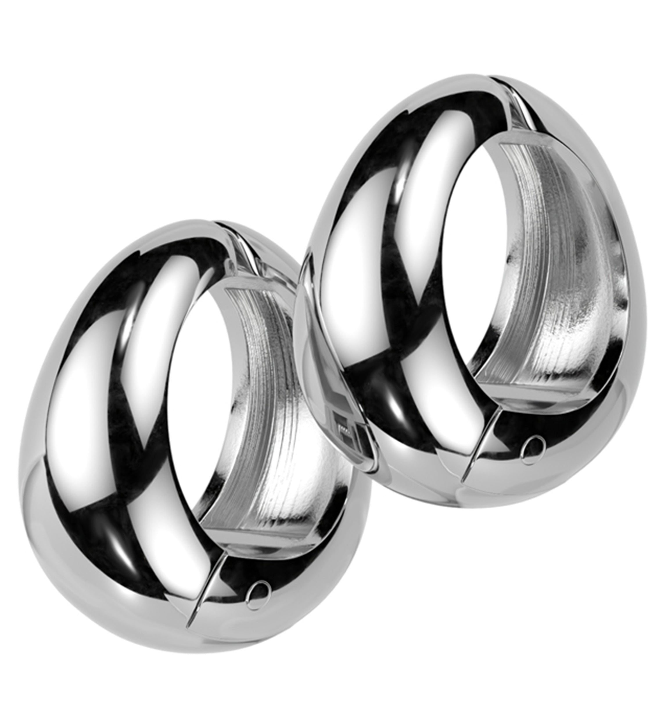 Wide Stainless Steel Hinged Hoop Huggie Clip-On Earrings