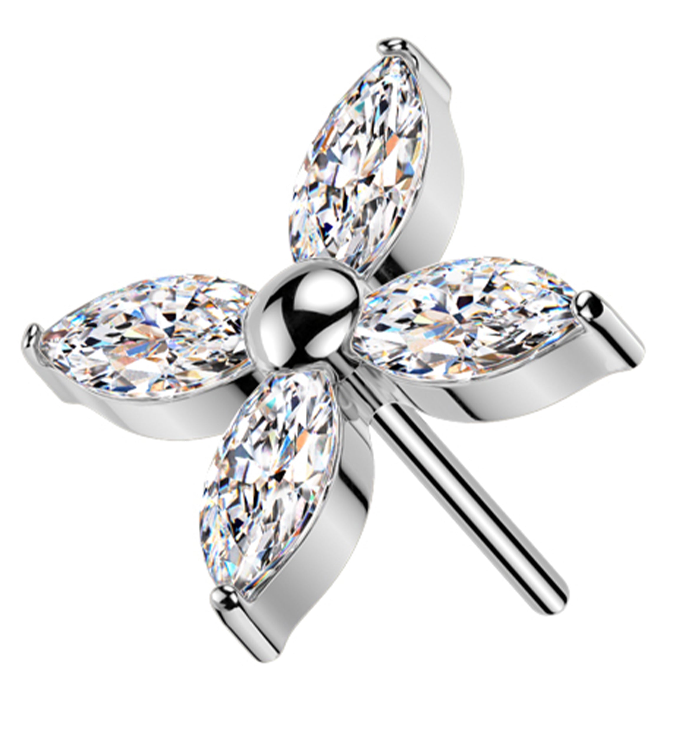 Windmill Marquise Clear CZ Threadless Titanium Top