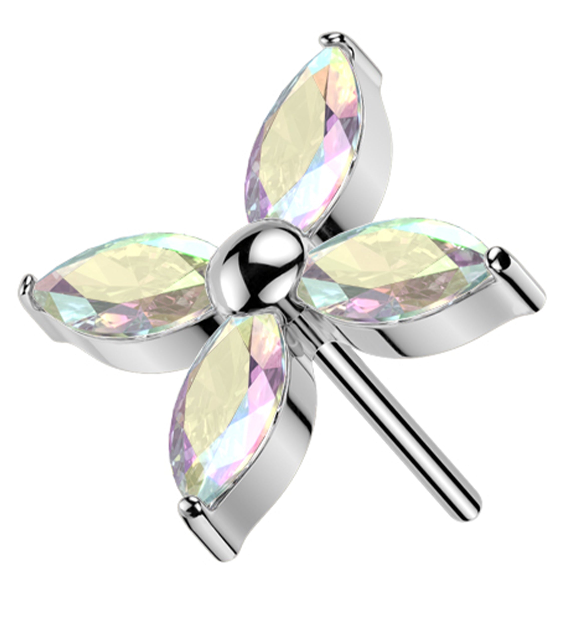 Windmill Marquise Rainbow Aurora CZ Threadless Titanium Top