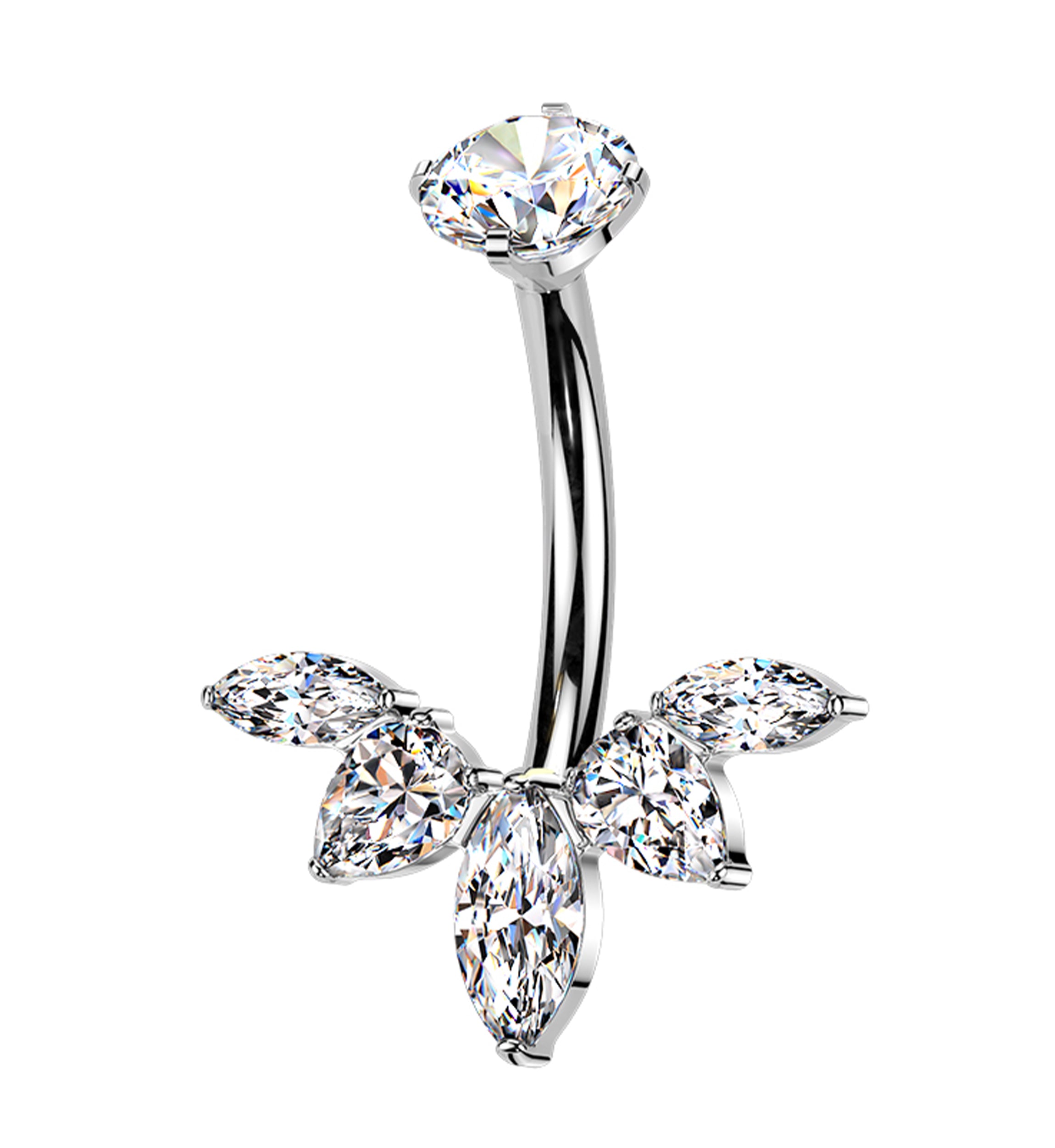 Winged CZ Titanium Internally Threaded Belly Button Ring