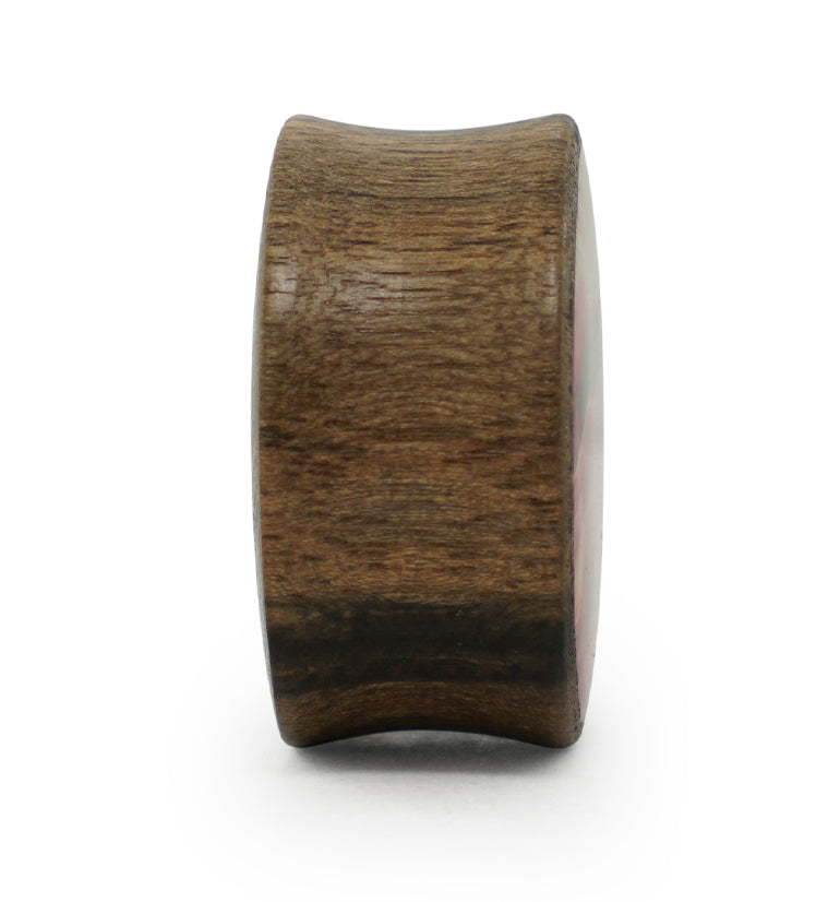 Areng Wood Plugs with Faux Pink Line Agate Inlay