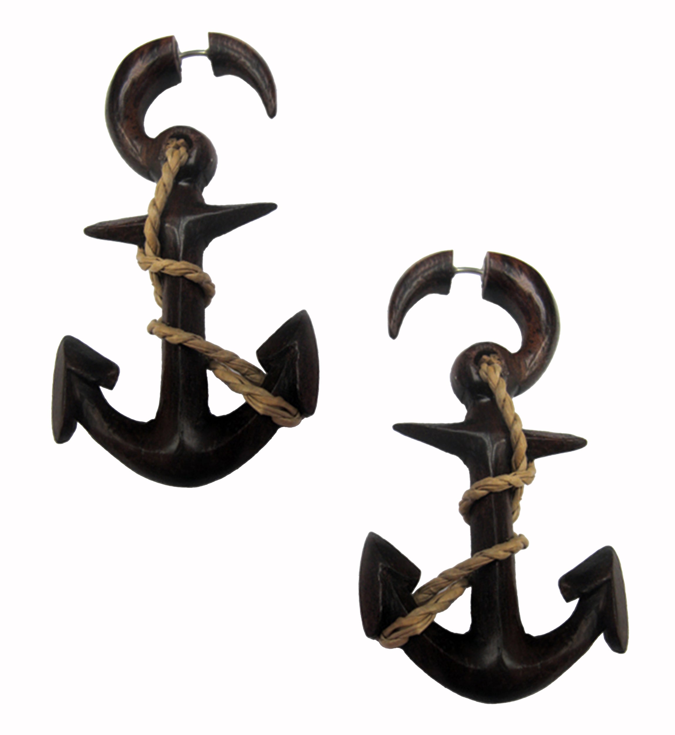 Wooden Anchor Fake Gauge Tribal Earrings (19G - 0.9mm)