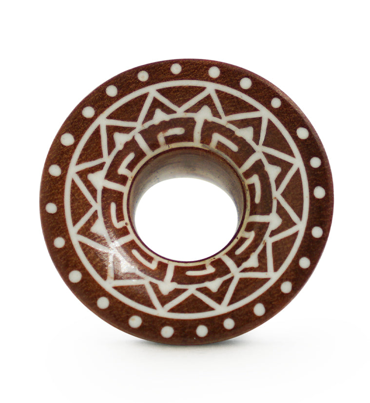 Saba Wood Mayan Flare Tunnels With Tribal Inlay