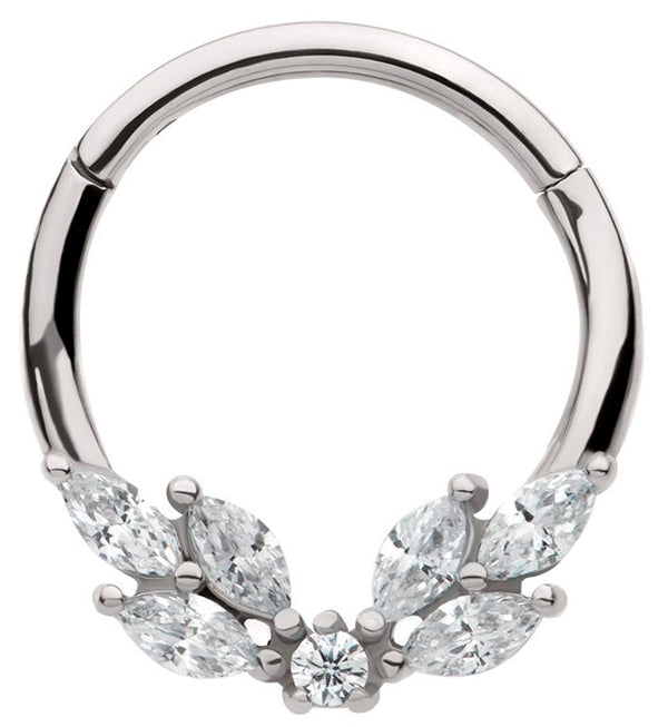 Wreath Clear CZ Stainless Steel Hinged Segment Ring